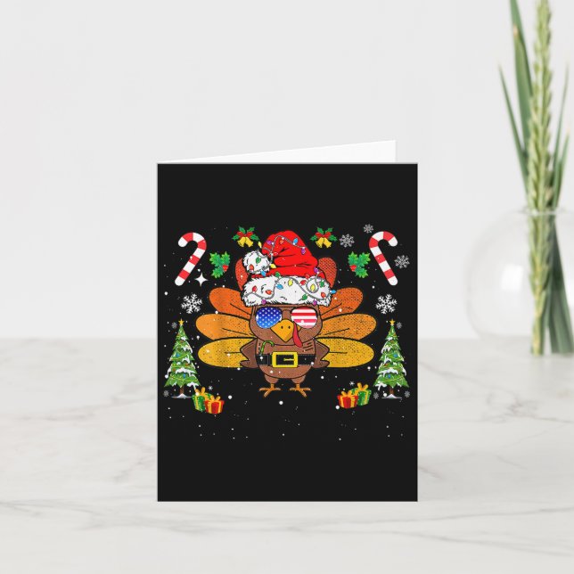 Merry Thanksmas Happy Thanksgiving Santa Turkey Xm Card (Front)