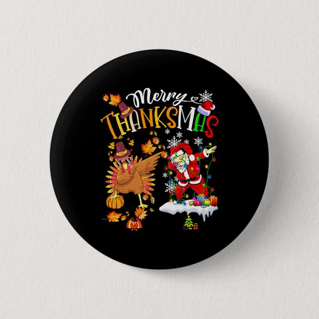 Merry Thanksmas Thanksgiving Christmas  Button (Front)