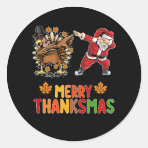 Merry Thanksmas Thanksgiving Fall Christmas Season Classic Round Sticker
