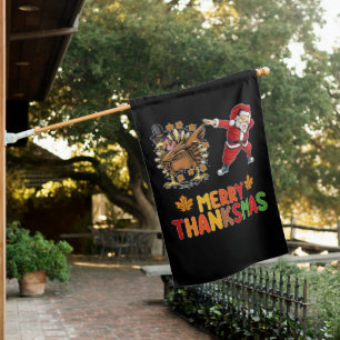 Merry Thanksmas Thanksgiving Fall Christmas Season House Flag