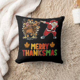 Merry Thanksmas Thanksgiving Fall Christmas Season Throw Pillow
