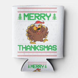 Merry thanksmas thanksgiving turkey ugly christmas can cooler
