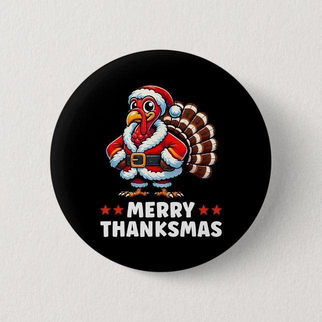 Merry Thanksmas Thanksgiving Turkey Xmas Funny  Button (Front)