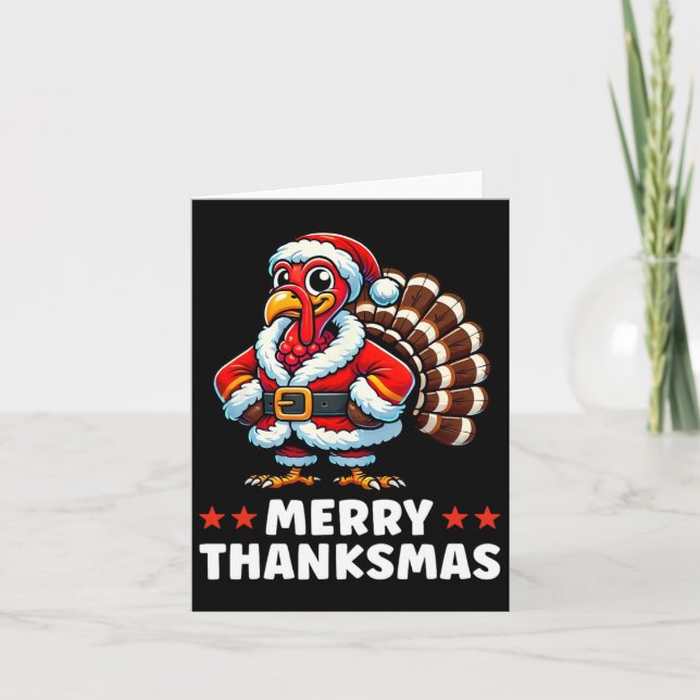 Merry Thanksmas Thanksgiving Turkey Xmas Funny  Card (Front)