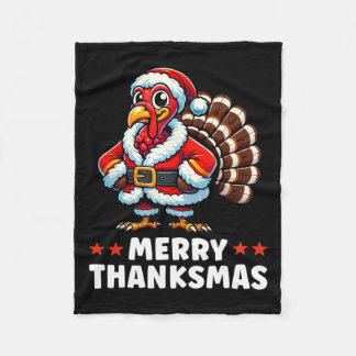 Merry Thanksmas Thanksgiving Turkey Xmas Funny Fleece Blanket
