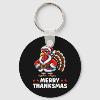 Merry Thanksmas Thanksgiving Turkey Xmas Funny Keychain