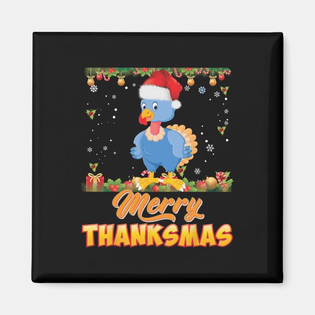 Merry Thanksmas Turkey Santa Elf Thanksgiving Chri Magnet (Front)