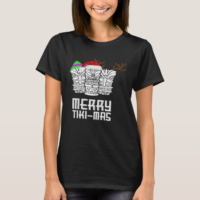 Merry Tiki-Mas Christmas Shirt Santa Hat Tiki Tee (Front)