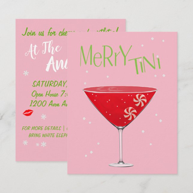 Merry-tini Merry Martini Holiday Cocktail Party Invitation (Front/Back)