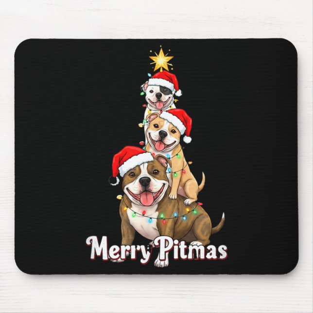 Merry Tmas Tbull Christmas Theme For Festive Dog L Mouse Pad (Front)