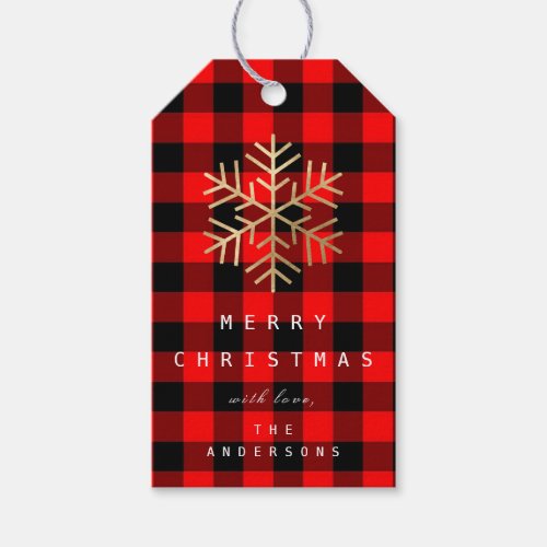 Merry To Holiday Gift Flanel Gold Plaid Red Black Gift Tags