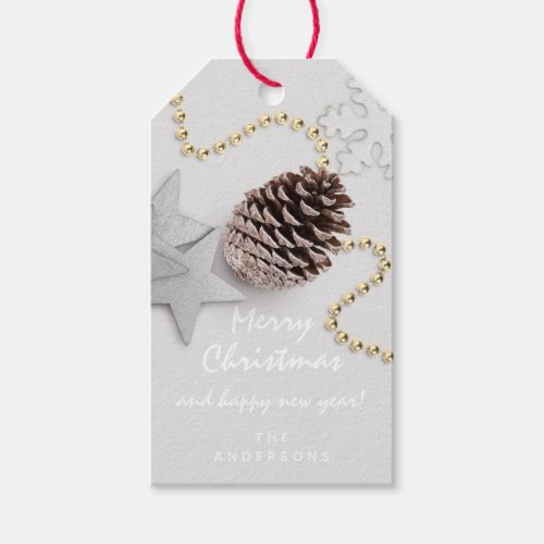 Merry To Holiday Gift Happy New Gold Gray Grey Gift Tags