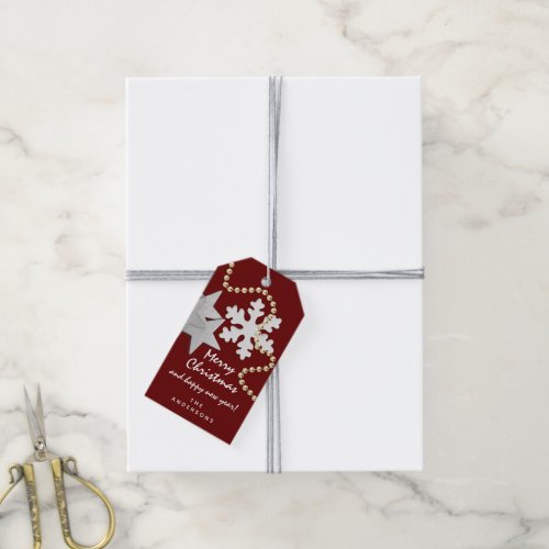 Merry To Holiday Gift Happy New Gold Gray Maroon Gift Tags