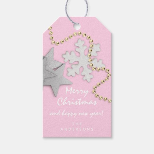 Merry To Holiday Gift Happy New Gold Gray Pink Gift Tags