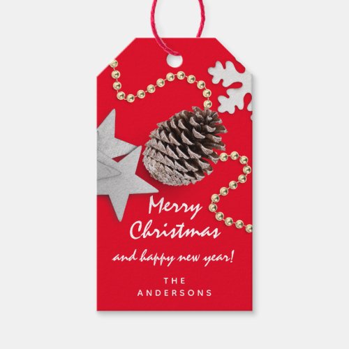 Merry To Holiday Gift Happy New Gold Gray Red Gift Tags