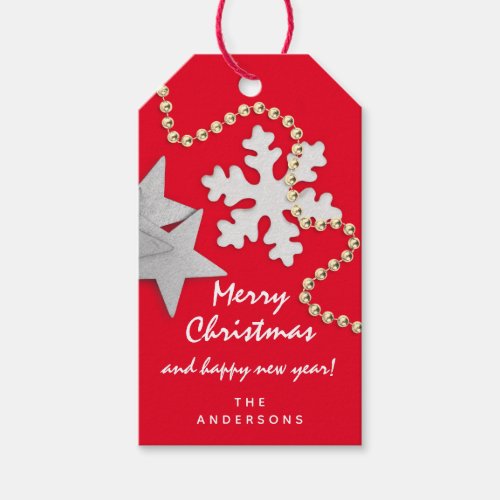 Merry To Holiday Gift Happy New Gold Gray Red Gift Tags