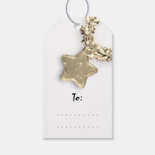 Merry To Holiday Gift Happy New Gold Wreath Stars Gift Tags