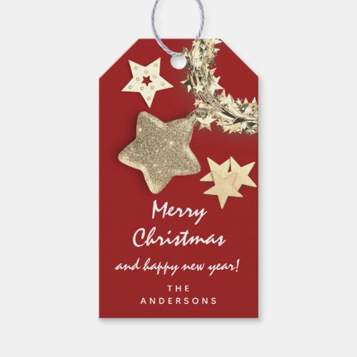 Merry To Holiday Gift Happy New Gold Wreath Stars Gift Tags