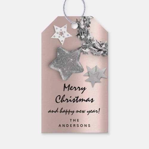 Merry To Holiday Gift Happy New Gray Wreath Stars Gift Tags