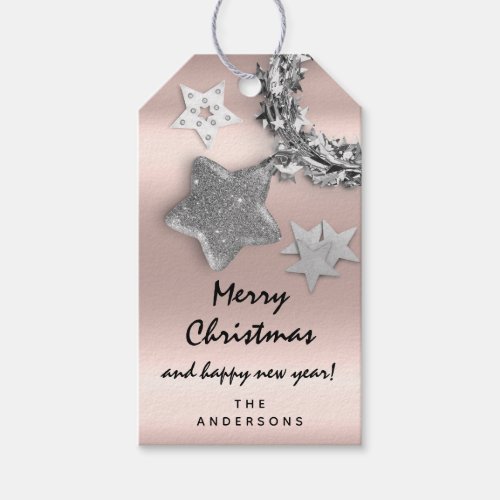 Merry To Holiday Gift Happy New Gray Wreath Stars Gift Tags