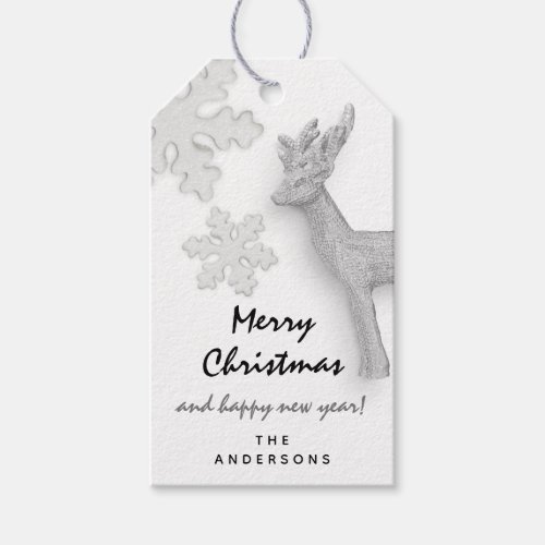 Merry To Holiday Gift Happy New Year Deer White Gift Tags