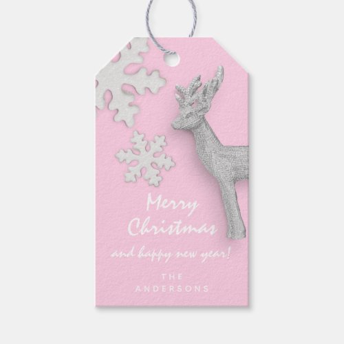 Merry To Holiday Gift Happy New Year Pink Silver Gift Tags