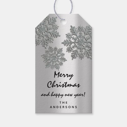 Merry To Holiday Gift Happy New Year Snow Silver Gift Tags