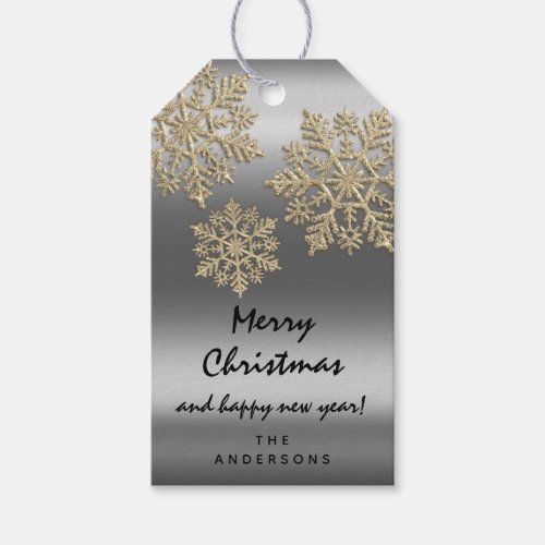 Merry To Holiday Gift Happy New Year Snow Silver Gift Tags