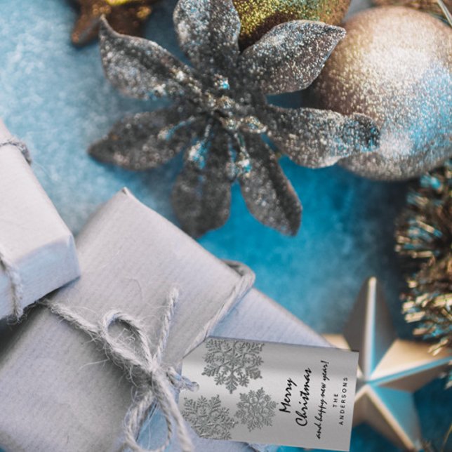 Merry To Holiday Gift Happy New Year Snow Silver Tags (Merry To Holiday Gift Happy New Year Snow Silver Gift Tags)