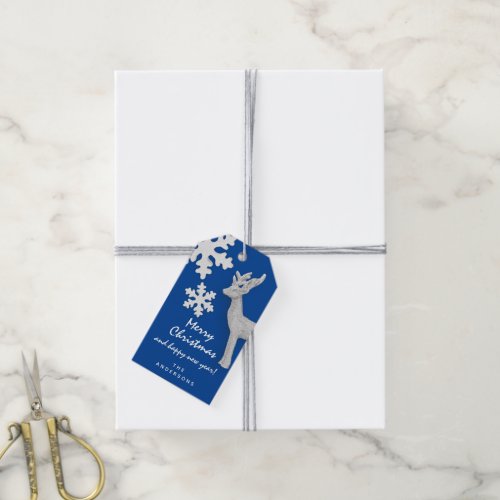 Merry To Holiday Gift Happy NewYear Deer Gray Blue Gift Tags