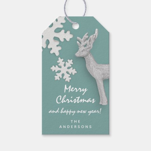 Merry To Holiday Gift Happy NewYear Deer Mint Gray Gift Tags