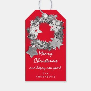Merry To Holiday Gift Happy NewYear Gray Wreath Gift Tags
