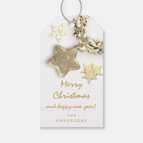 Merry To Holiday Gift Happy Year White Wreath Star Gift Tags