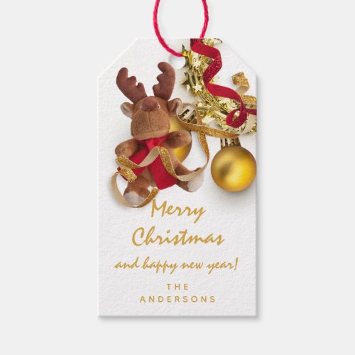 Merry To Holiday Gift Happy Year Wreath Deer White Gift Tags