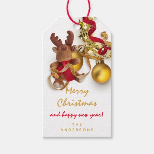 Merry To Holiday Gift Happy Year Wreath Deer White Gift Tags