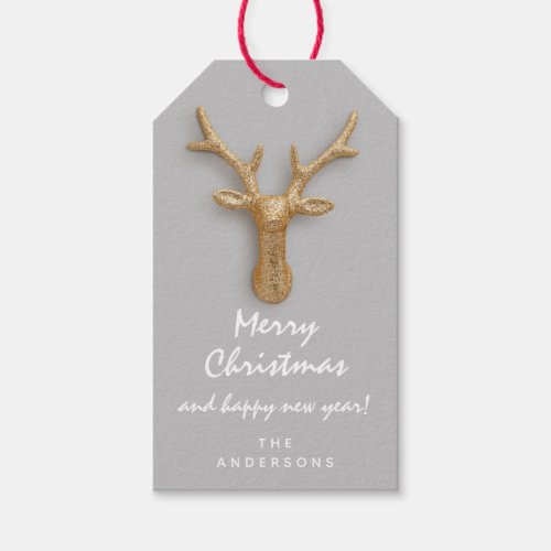 Merry To Holiday Gift Reindeer Happy New Gray Gift Tags