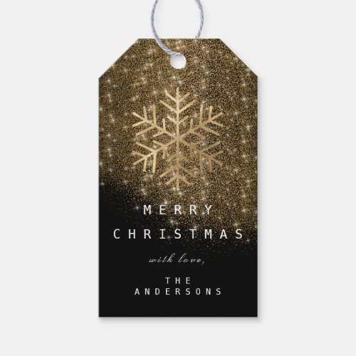 Merry To Holiday Gift Tag  Black Gold Snowflakes