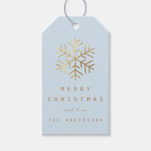 Merry ToHoliday Gift Tag Blue Gold Snowflakes