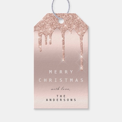Merry To Holiday Gift Tag Glitter Drip Spark Blush