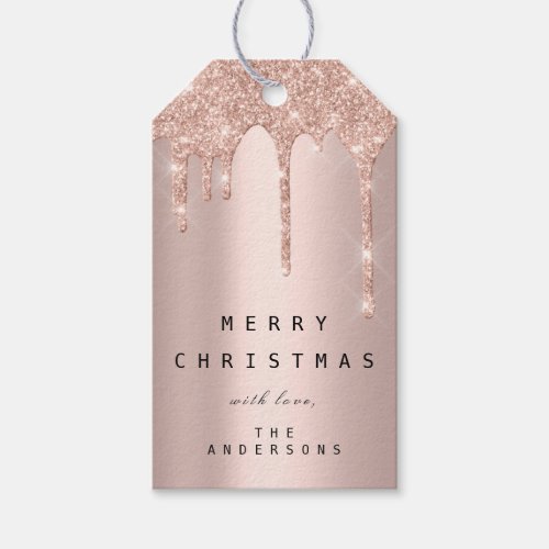 Merry To Holiday Gift Tag Glitter Drip Spark Blush