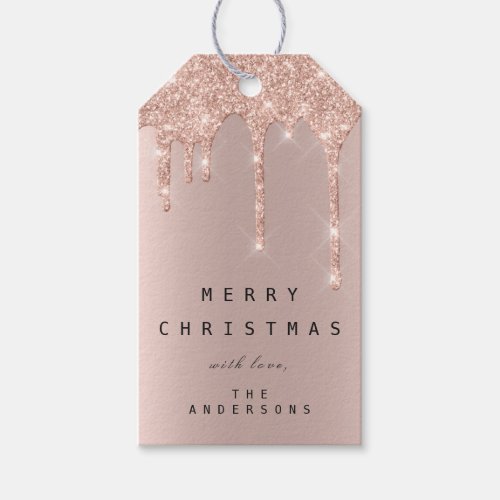 Merry To Holiday Gift Tag Glitter Drips Spark Rose