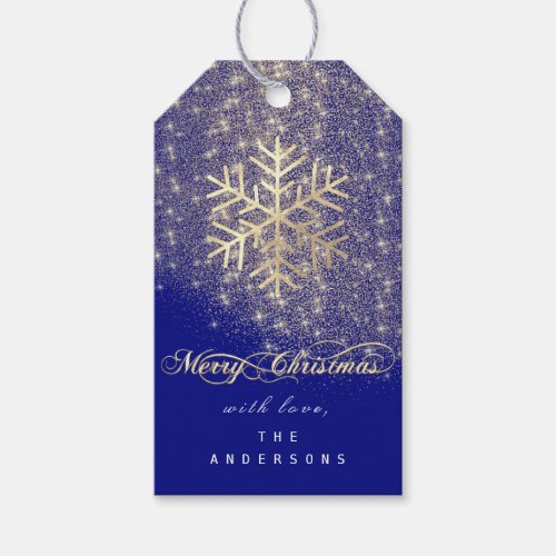 Merry To Holiday Gift Tag Navy Gold Snowflake