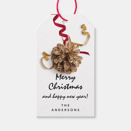 Merry To Holiday Gift Tag Pinecone Happy New Year