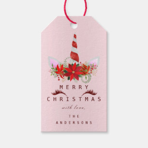 Merry To Holiday Gift Tag Unicorn Red Pink Sweet