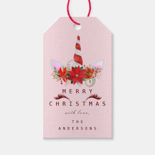 Merry To Holiday Gift Tag  Unicorn Red Pink Sweet