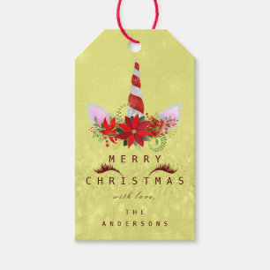 Merry To Holiday Gift Tag Unicorn Red Pink Yellow