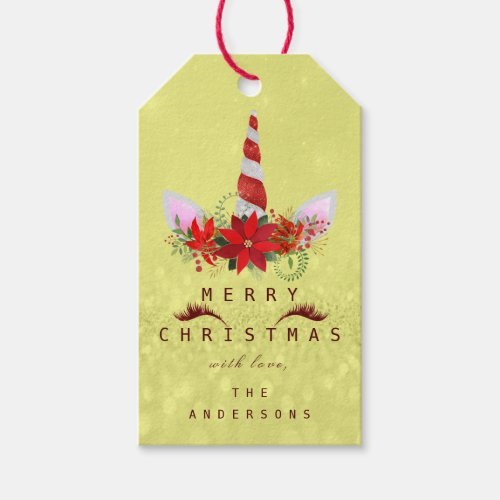 Merry To Holiday Gift Tag  Unicorn Red Pink Yellow