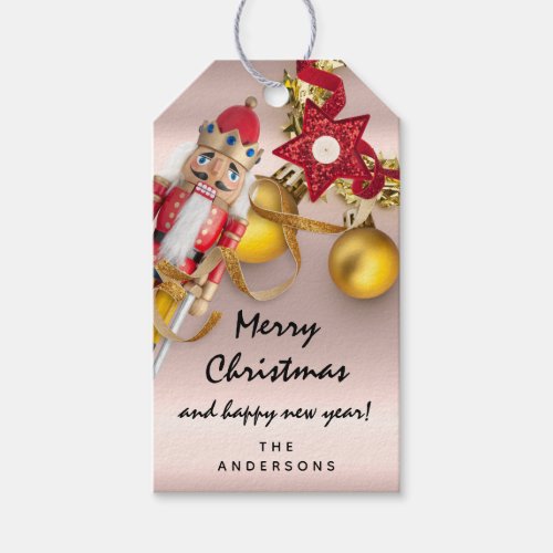 Merry To Holiday Grey Happy New Wreath Gold Ball Gift Tags