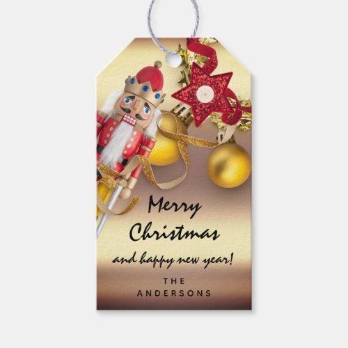 Merry To Holiday Grey Happy New Wreath Gold Ball Gift Tags