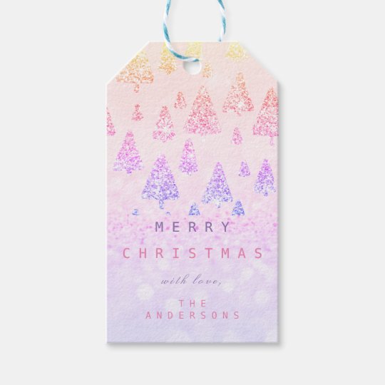 Merry To Holiday Pink Ombre Glitter Christmastree Gift Tags Zazzle Com